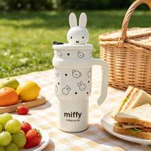 Miniso 1pc 730ml Large Capacity Official Licensed Miffy Rabbit Water Cup, Portable Leak-Proof Travel Insulated Cup, Cute Cartoon Insulated Drinking Cup, Suitable For Students And Girls Outdoor Daily Use - White - View 3
