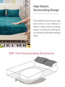 HONEYMOON 1pc Flannel Fitted Sheet, Warm & Breathable Mattress Protector, Elastic Mattress Cover, 9-12 Inches/25cm Deep Pocket, Wrinkle-Resistant, Fits T F Q K All Sizes, Machine Washable, Suitable For Home And School Dorms - Dark Green - View 5