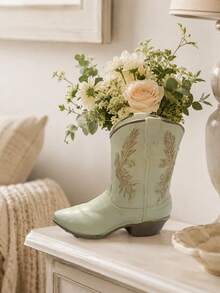 1pc Western Cowboy Boot Shaped Utensil Holder, Vintage Cream Color Kitchen Countertop Utensil Organizer, Spoon Fork Chopstick Utensil Storage Bucket, Country Farmhouse Style Kitchen Decor, Western Home Decor, Kitchen Essentials - Multicolor - View 9