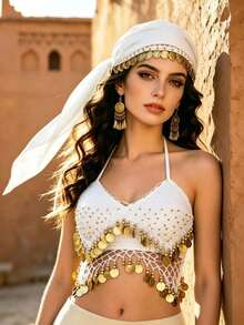 Exotic Style Coin Turban Head Wrap Mesh Coin Charm Chest Ornament For Nightclub Themed Event Dance Styling Decor Accessories Multiple Colors Available - Multicolor - View 2