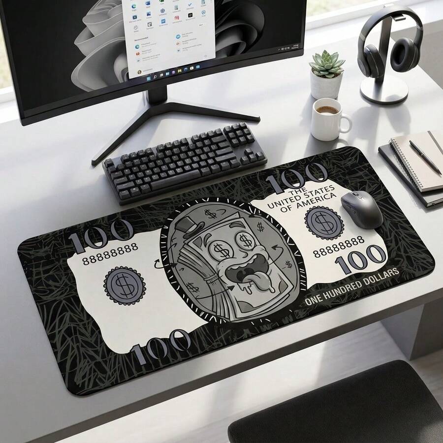 Funny Dollar Extended Anti-Slip Gaming Pad, Keyboard And Mouse Mat, Desk Pad Suitable For Work, Gaming, Office And Home Use - Gold Coin With Hat - View 1