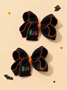 2 kẹp tóc nơ vải kẻ caro đen trắng Halloween, kẹp tóc nơ thêu chữ Boo, phụ kiện tóc thời trang cho trẻ em, quà tặng lễ hội Carnival - Nhiều màu - Xem 7
