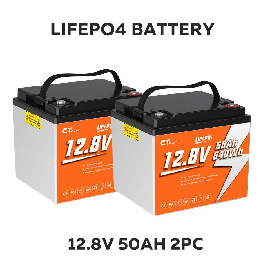 CTOLITY CT050-12 12.8V 50000mAh 640Wh  LiFePO4 Battery Built-In 50A BMS A Grade Cells Max 4000+ Cycle Solar Generater RV - 50Ah 12.8V 2-pack - View 1