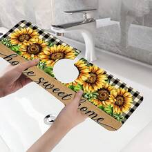 1pc Sink Faucet Absorbent Mat, Autumn Sunflower Pattern, Drainage Mat, Suitable For Kitchen, Bathroom Sink, Countertop, Drainage Mat, Diatomaceous Earth Material, Trimmable, Quick-Drying Mat - Multicolor - View 9