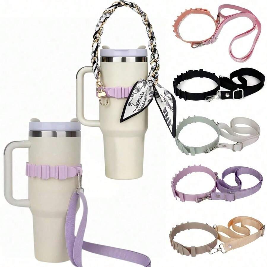 1pc Adjustable Silicone Water Bottle Handle Strap&1 Chain Woven Hand-Held Strap - Universal Fit For Tumblers, Quick-Release Buckle & Non-Slip Grip, Portable Carry Sling - Multicolor - View 1