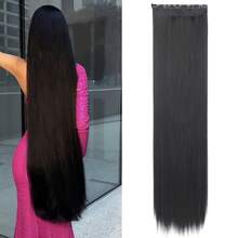 38 Inch Extra Long Straight Hair Extensions Black Brown 5pcs Clip-In Hair Extensions - Multicolor - View 9