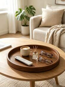 1pc Walnut Color Round Tray, Elegant Multi-Functional Tray, Suitable For Snacks, Desserts, Fruits, Beverages, Coffee And Tea, Decorative Tabletop Tray For Kitchen, Dining Room, Coffee Table, Living Room And Hosting Occasions - Walnut - View 8