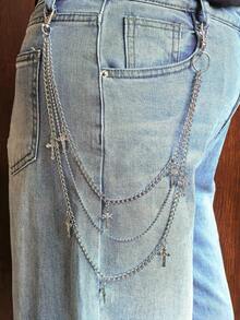 1pc Fashionable Hip Hop Punk Cross Waist Chain, Personalized Body Chain For Pants Decoration, Waist Accessory, Clothing Chain - Silver - View 10