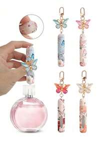 1/2/4pcs Crystal Butterfly Pendant Perfume Spray Bottle With Keychain, Floral Butterfly Print Pattern Makeup Bottle, Women's Bag Charm, Bottom Fillable Perfume Refill Tool, Birthday Gift, Holiday Gift, Suitable For Travel, 5ml - Multicolor - View 3