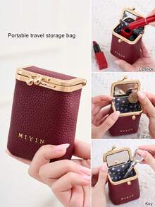 MIYIN Vintage Leopard Print Kiss Lock Lipstick Storage Box With Mirror, Lightweight Portable Mini Makeup Bag, Simple Litchi Texture Women's Lipstick Bag, Multi-Functional Small Coin Purse Suitable For Daily, Travel, Shopping, Dating, Gift For Women, Girls, Students, Teachers, Birthday Gift, Valentine's Day Gift, Daily Essential - Multicolor - View 4