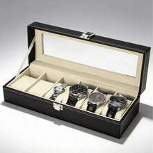 Luxury Classic PU Leather 6-Slot Watch Display Box | Men's Watch Collection Organizer With Transparent Glass Lid And Velvet Lining, Suitable For Vanity Display And Gift For Watch Enthusiasts - Multicolor - View 7