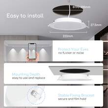 Aigostar Downlight LED Techo Empotrable, 18W Equivalente a Halógena 131W, 2100LM, Luz Blanca Fria 6500K, Ojos de Buey LED para Techo interior, Ф190-200 mm - Redondo - 18W - 6500K - Ver 2