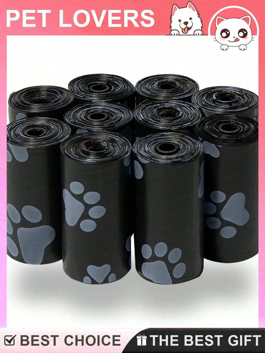 Leakproof Waste Bags Rolls With Cute Paw Print For Adult Pet Owners, Tear Resistant Refill Rolls For Daily Cleanups