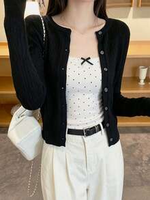 Black Cable Knit Cardigan Sweater Jacket For Women, New Hot-Selling Style, Suitable For Early Autumn Outfits - Black - View 2