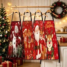 4pcs Christmas, Santa Claus, Bell, Snowflake, Reindeer, Christmas Tree, Snowman, Penguin, Gingerbread Man, Nutcracker, Christmas Animal Pattern Aprons, Suitable For Home Decor And Kitchen Use. Designed As Sleeveless Style, Perfect For Home Kitchen, Outdoor BBQ Cooking. This Printed Apron Is Unisex, Machine Washable And Reusable, An Essential Kitchen Item - Multicolor - View 6