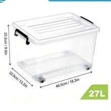2pcs/1pc Clear Plastic Storage Box With Lid, Stackable Storage Bin With Wheels & Locking Handles, Transparent Organizer Container,Durable,Space Saving Organizer Container For Clothes  Books, 6 Sizes, Transparent/Black - Style A-transparent - View 22