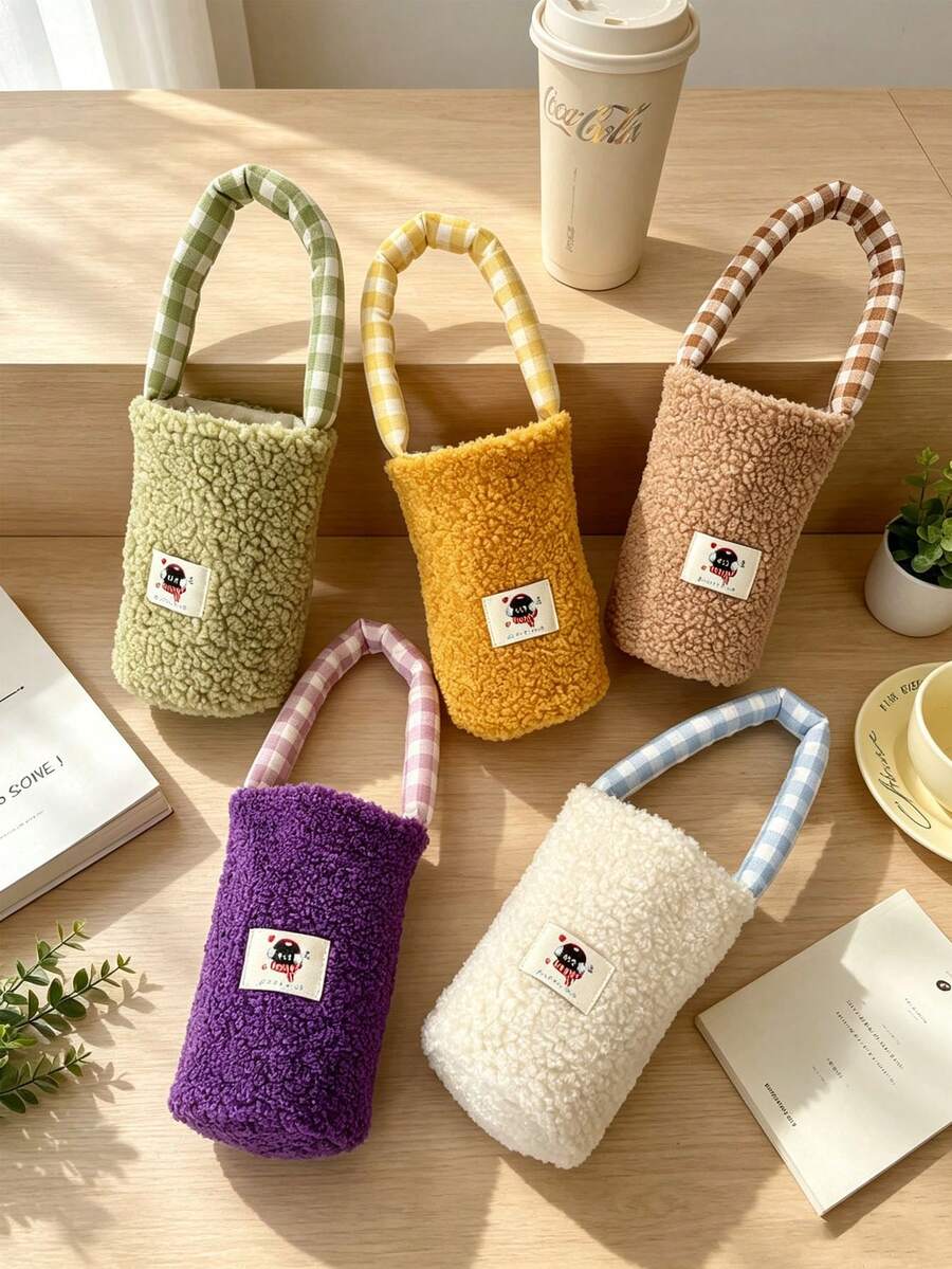 4PCSins Fluffy Water Bottle Bag Insulated Cup Outdoor Storage Bag Soft Anti-Drop Anti-Scald Milk Tea Handbag - Multicolor - View 1