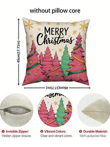 1/2/4Pcs Merry Christmas Pink Tree Pillow Cover, Gold Snowflake Vintage Farmhouse Cushion Case, Colorful Xmas Holiday Sofa Throw Pillowcase (No Insert) - Multicolor - View 3