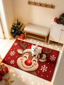 1pc Red Reindeer Christmas Doormat, Door Mat, Small Rug, Welcome Mat, Carpet, Floor Mat, Outdoor Doormat, Kitchen Rug, Home Decor, Front Door Mat, Area Rug, Outdoor Mat, Home Decor, Area Carpet, Garden Rug, Washable Carpet - Multicolor - View 4
