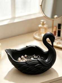 Swan Shaped Jewelry Tray, Matte White Resin Decorative Small Dish, Elegant Desktop Organizer, Suitable For Rings, Earrings, Necklaces - Multicolor - View 2