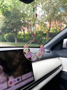 Creative Circular Flower Car Hanging Ornament, Creative Car Rearview Mirror Decorative Pendant, Car Interior Hanging Accessory - A - View 15
