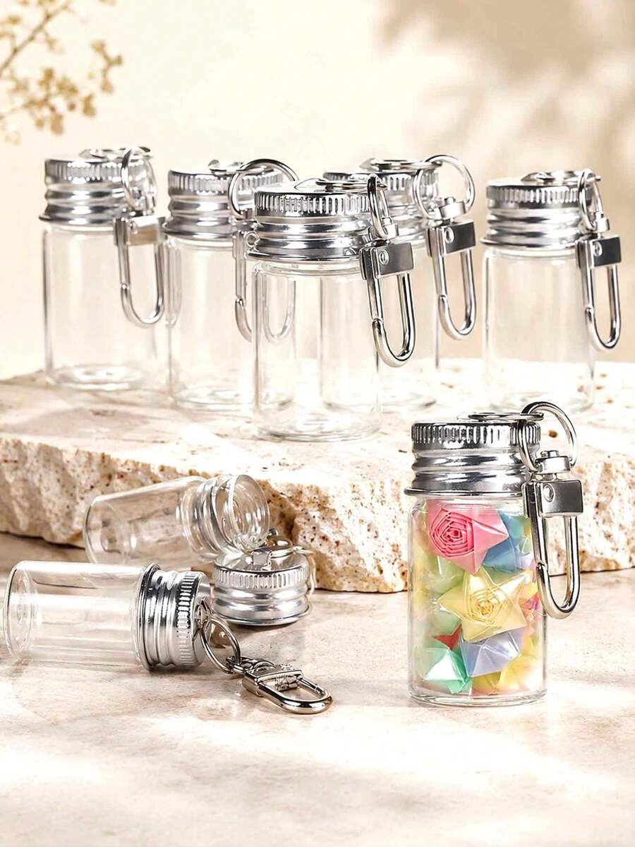 Mini Glass Bottle Keychain DIY Transparent Glass Message Bottle With Metal Key Ring, Bag Charm, Gift - Multicolor - View 1
