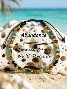 YAUKIA Bohemian Triple Protection Bracelet , African Turquoise , Tiger Eye & Obsidian Beaded Bracelet ,Brings Abundance , Stackable Adjustable Jewelry Gift - Multicolor - View 14