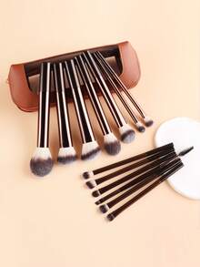 ronshadow 13pcs Makeup Brush Set With Storage Bag, Makeup Sponge, Powder Puff, Loose Powder Brush, Blush Brush, Foundation Brush, Contour Brush, Multiple Eyeshadow Brushes, Dual-Ended Eyebrow Brush, For Home Makeup, Travel And Touch-Ups, Complete Set For Setting, Blush, Contouring, Eyeshadow And Eyebrow Makeup - Multicolor - View 8