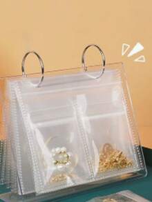 Desktop Storage Bag Rack Jewelry Organizer Dustproof, Transparent Acrylic Jewelry Display Book With Anti-Oxidation Sealed Bags, PVC Transparent Sealed Ring Earrings Nail Stickers Collection Photo Album - Multicolor - View 11