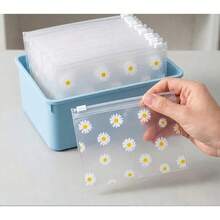 10/20/50/100pcs Daisy Print Frosted Plastic Zipper Bags, Reusable Transparent Self-Sealing Storage Bags For Cosmetics, Jewelry, Hair Accessories, Stationery, Crafts Organization - Multicolor - View 2