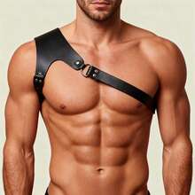 1pc Men's PU Leather Chest Harness Shoulder Strap Casual Body Harness Punk Gothic Style Clothing Accessory Suitable For Daily Wear Valentine's Day Party Men's Gift - Black - View 7