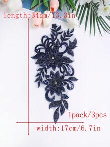 多彩3d刺繡鑲嵌珠片,適用於婚禮禮服、晚禮服、diy服裝裝飾,刺繡貼片尺寸：長度：31cm,寬度：16cm - 藏青色 - 查看 10