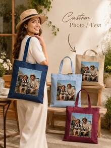 Personalized Custom Tote Bag And Clutch, Provide Your Image, Reusable Shopping Bag, Large Capacity Foldable Bag, Suitable For Daily Shopping - Multicolor - View 1