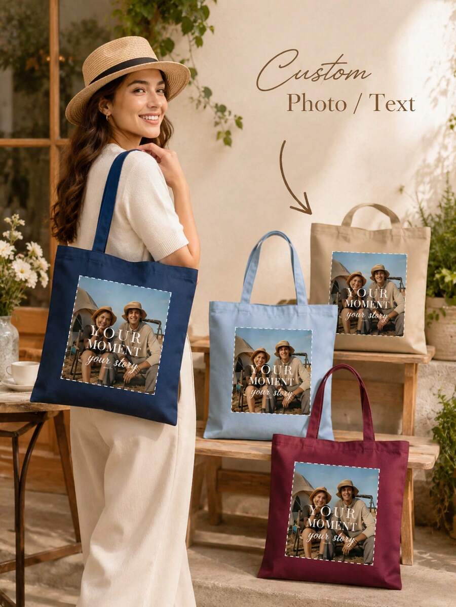 Personalized Custom Tote Bag And Clutch, Provide Your Image, Reusable Shopping Bag, Large Capacity Foldable Bag, Suitable For Daily Shopping - Multicolor - View 1
