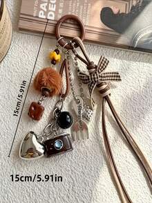 DIY Maillard Style Vintage Camera Pom Pom Keychain Pendant Bow Bag Charm, INS Style Phone Charm, Suitable As Gift For Friends, Family, Classmates - Multicolor - View 3