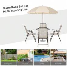 Garden Patio Texteline Folding Chairs Plus Table And Parasol Furniture Bistro Set 6 Pieces - Beige - T0001-01-328 - View 6