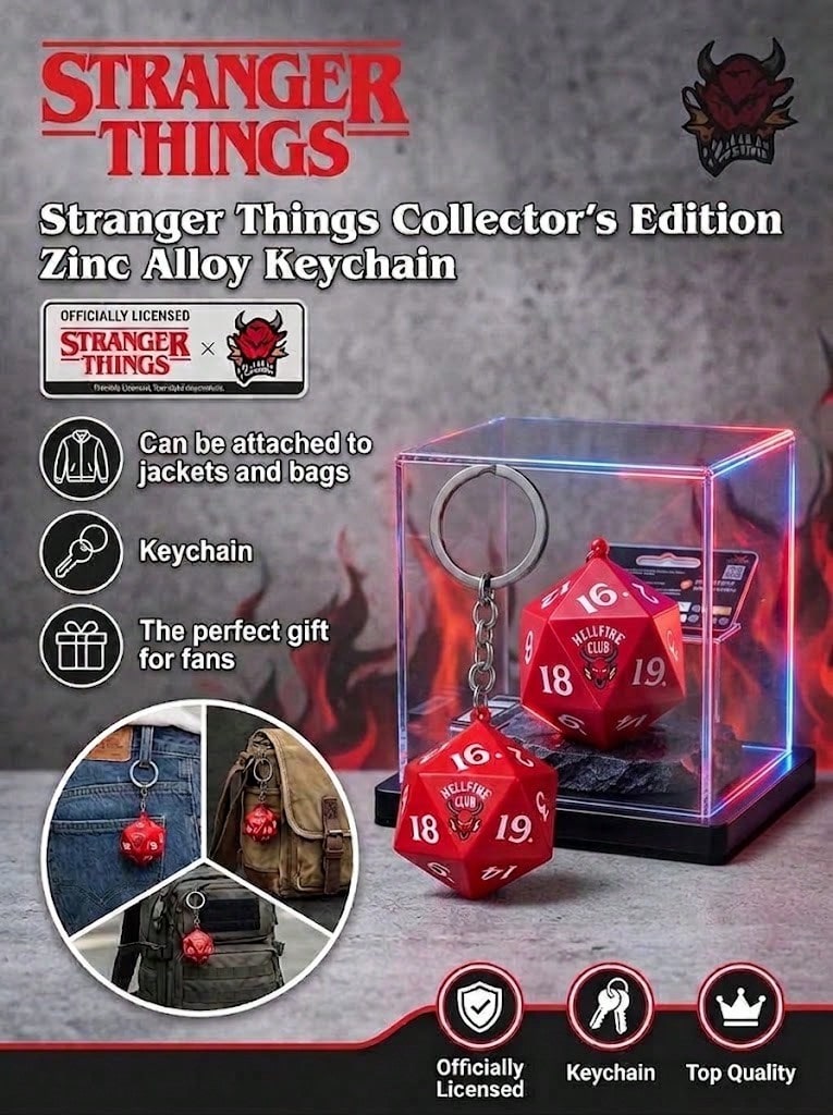 Netflix Stranger Things Official Hellfire Club D20 Dice Keychain, Accessory For Backpack Jacket, Halloween Christmas Gift Teens Adults 1PC - Red - View 1