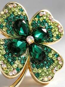 Green Four-Leaf Clover Versatile Minimalist Brooch Flower Anti-Exposure Pin Clothing Accessory Corsage - Green - View 3
