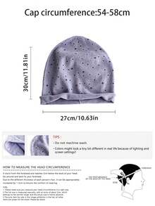 High-End Oversized Face-Slimming Slouchy Beanie For Women, Autumn/Winter Warm Ear-Protecting Large Head Circumference Knitted Knitted Hat, Dopamine Star Pattern Rolled Edge Knit Slouchy Beanie, Spring/Autumn Face-Slimming Head-Wrapping Cold Weather Hat - Multicolor - View 2