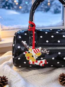 1pc Christmas Style Christmas Sock, Reindeer, Christmas Candy Pattern Rhinestone Bag Charm, Handmade Sewn Rhinestone Christmas Bag Decoration - Multicolor - View 2