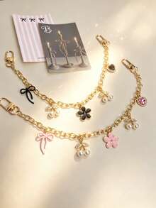 1pc Black & Pink Floral Cherry Cute Shiny Bag Chain, Suitable For Handbag, Bag Chain Decoration, Bag Extension Chain, Bag Charm Accessory, Handbag Decorative Chain - Multicolor - View 7