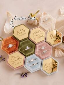 1pc Customized Hexagonal Velvet Ring Box, Dual Slot Gold Mirror Acrylic Ring Box, Personalized Name Engagement Proposal Gift, Wedding Anniversary Gift - Multicolor - View 5