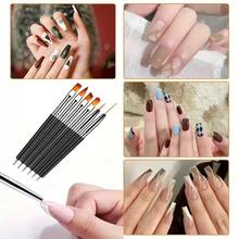 6pcs Black #7 Nail Art Brush Set, Single Nail Decoration Tools, Multi-Function Nail Art Set, Suitable For Detailed Design, Gel Nail Polish Brushes, Nail Beauty Tools - Black - View 6