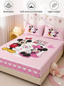 Disney 1件裝迪士尼印花包床單床墊套，秋季床上用品，床墊保護套，柔軟舒適溫馨透氣防皺，可機洗，單人/雙人/加大/特大號，四季通用，不含枕頭與枕套，宿舍床上用品，臥室裝飾 - 彩色 - 查看 5