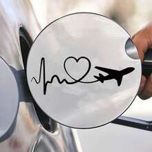 Heartbeat Airplane Vinyl Decal Sticker, 2D Flat Heart ECG Plane Sticker, Glossy Self‑Adhesive Decor For Car Rear Window, Motorcycle, SUV, Bumper, Laptop, Water Bottle, Travel Lover Gift - A - View 1