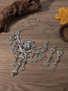 1 Set Halloween Party Jewelry Set, Skeleton Pirate Style Women's Necklace And Earrings Set - Multicolor - View 11