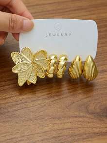 6/18Pcs Boho Multipack Gold Tone Earrings, Vintage Floral Heart Teardrop Statement Earring Pack, Fashion Jewelry Set For Women - Gold - View 4