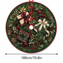 1pc Dark Green Velvet Bow Gift Box Pattern Christmas Tree Skirt, Elegant Color Holiday Decor, 5 Sizes, Unisex Holiday Gift, Suitable For Home And Party Christmas Home Decoration - Dark Green Velvet Bow Gift Box - View 11