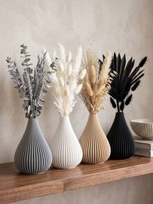 1pc Modern Minimalist Aesthetic Matte Flower Vase, Nordic Boho Vertical Ribbed Teardrop Shape Decorative Vase For Pampas Grass Dried Artificial Flowers, Home Decor Living Room Bedroom Kitchen Bathroom Office Wedding Easter Spring Table Centerpieces - A - View 6