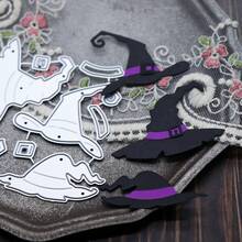 Witch Hat Metal Cutting Dies Set, Wizard Hat Die Cuts For DIY Scrapbooking Card Making, Halloween Theme Embossing Stencil For Paper Craft Decoration - C-Silver - View 9
